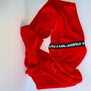 NWT Karl Lagerfeld Infinity Scarf Red Sweater Knit Logo Spellout